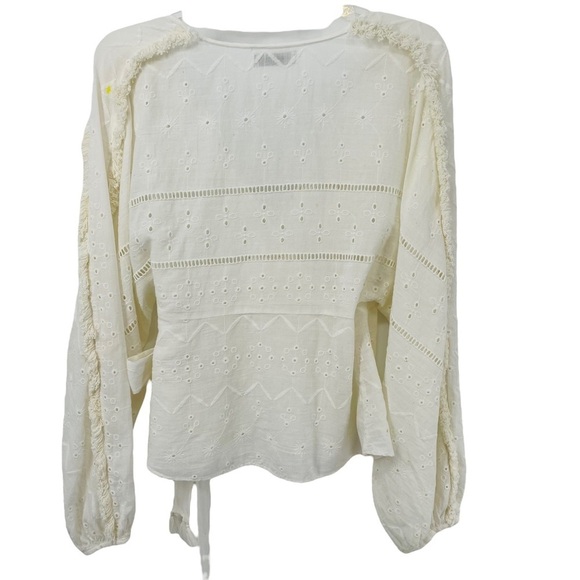 Zara Trf Collection Off-White Sheer Eyelet Fringe Wrap Boho Blouse - Sz S - Picture 2 of 16